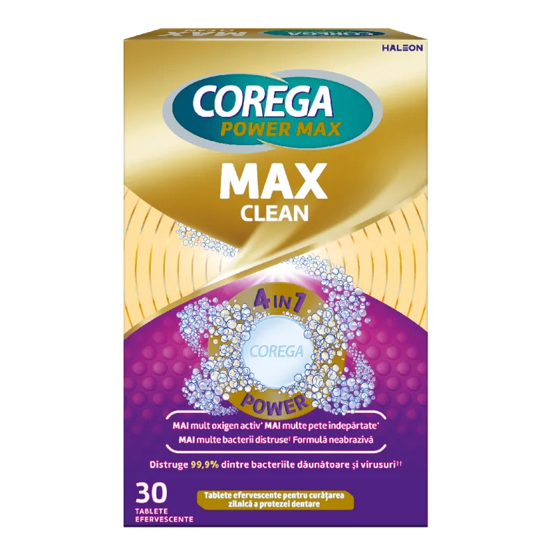 Tablete efervescente Corega Max Clean, 30 tablete, Haleon — preț și oferte