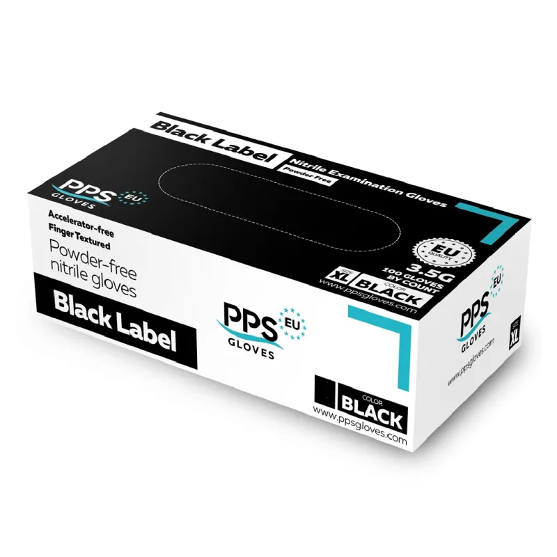 Manusi negre nepudrate din nitril Black Label PPS, 100 bucati, PPS Gloves-XL — preț și oferte