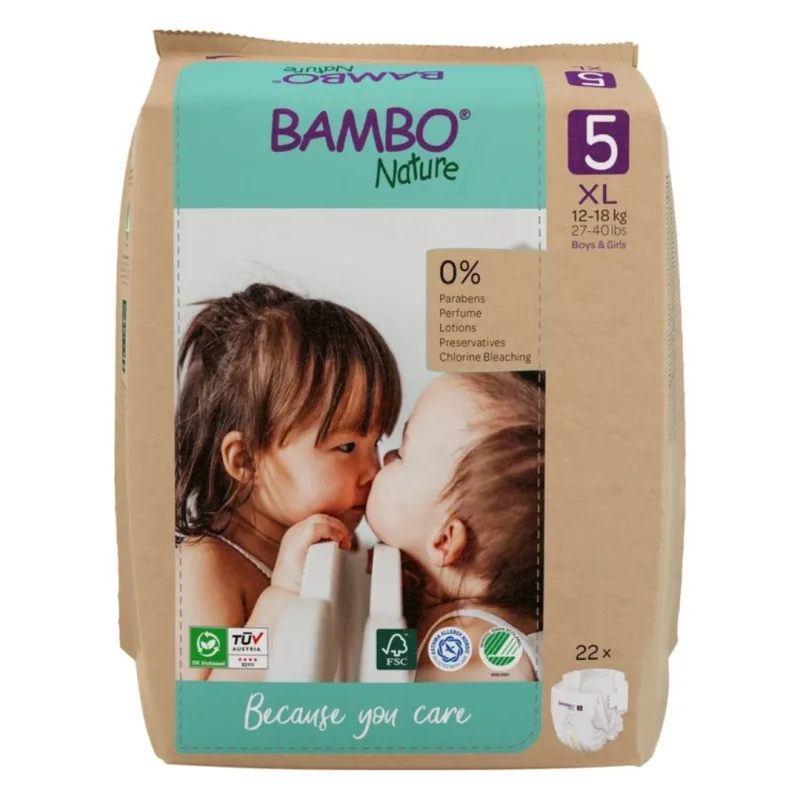 Scutece Ecolabel, marimea 5, 12-18 kg, 22 bucati, Bambo Nature — preț și oferte