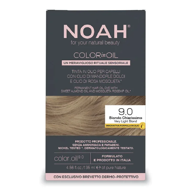 Vopsea de par permanenta fara amoniac, 9.0 Very Light Blond, Color in Oil, 135 ml, Noah — preț și oferte