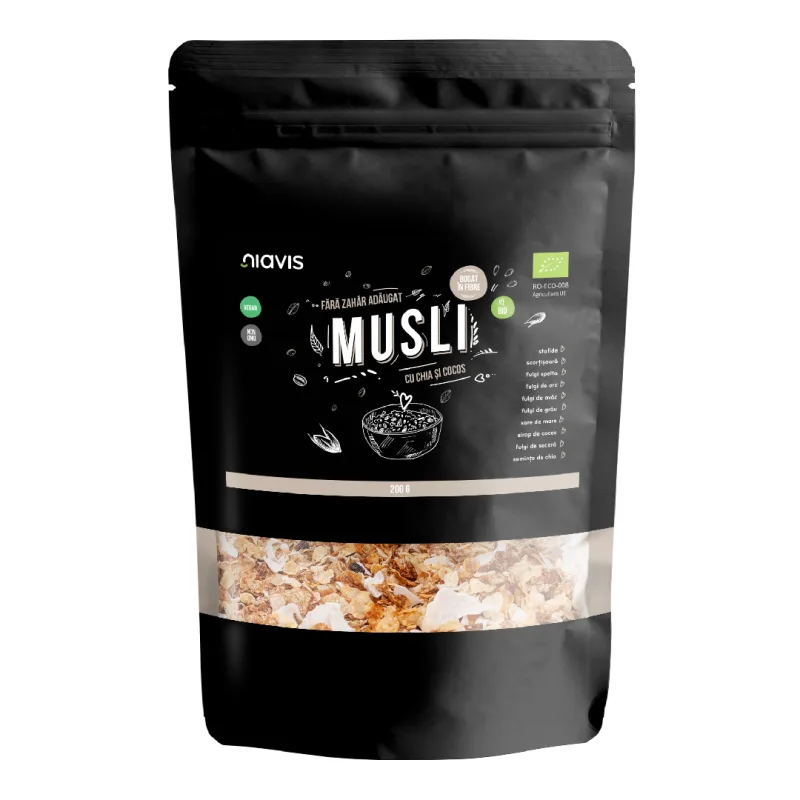 Musli bio cu chia si cocos, 200g, Niavis — preț și oferte