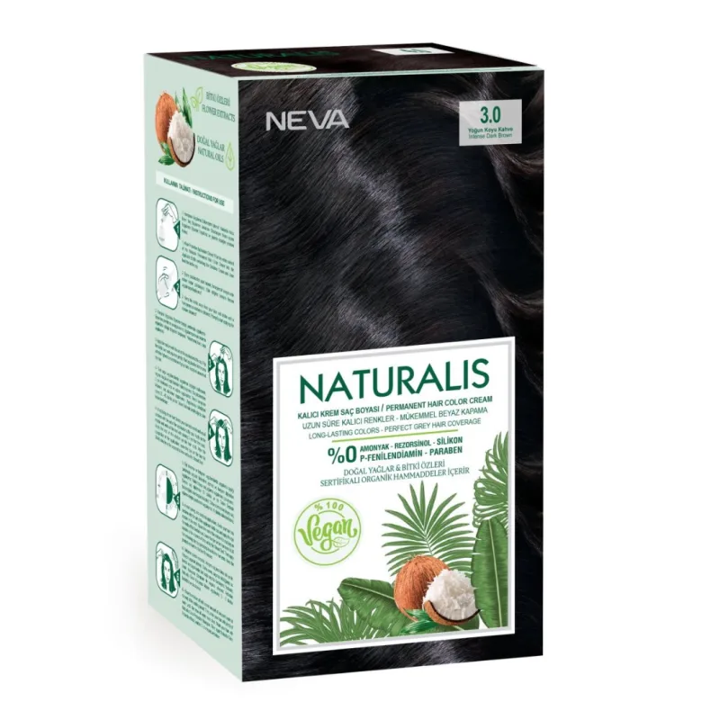 Vopsea de par Saten inchis, 3.0 Naturalis, 150ml, Neva — preț și oferte