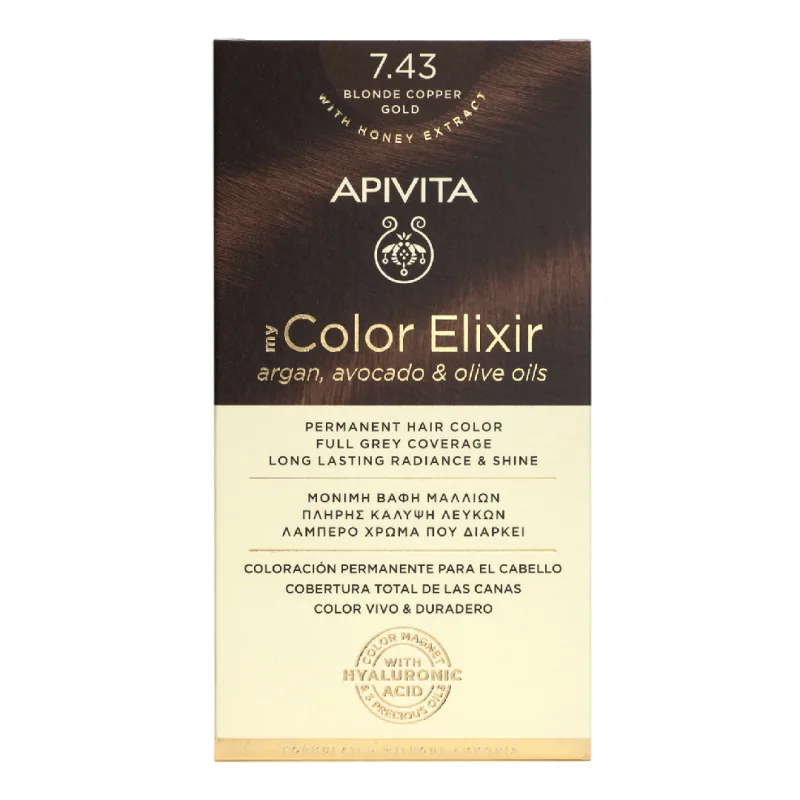 Vopsea de par My Color Elixir, Blonde Copper Gold N7.43, 155 ml, Apivita — preț și oferte
