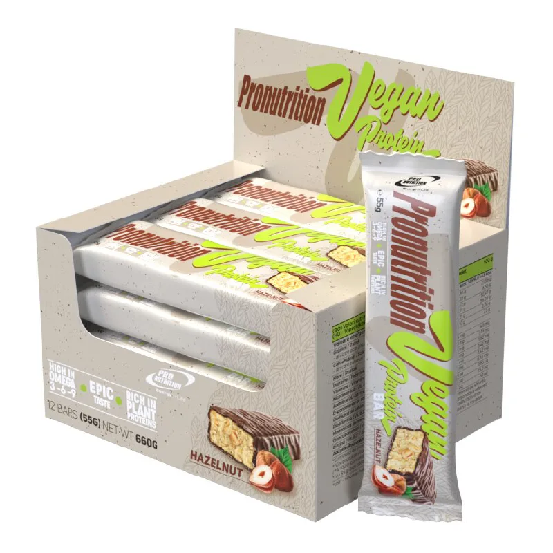 Cutie Batoane proteice vegane, 12 bucati*55g, Pro Nutrition — preț și oferte