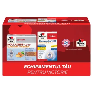 Doppelherz System kollagen 11.000 curcuma + ghimbir + Doppelherz Aktiv glucozamina 1200MG, Queisser Pharma | 30 flacoane + 30 comprimate 