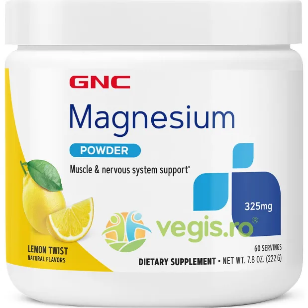 Magneziu Pudra cu Aroma Naturala de Lamaie 222g GNC — preț și oferte
