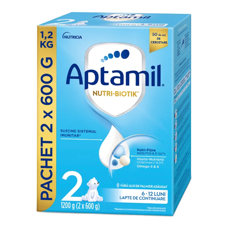Formula de lapte praf Nutri Biotik 2, 6-12 luni, 1200 g, Aptamil — preț și oferte