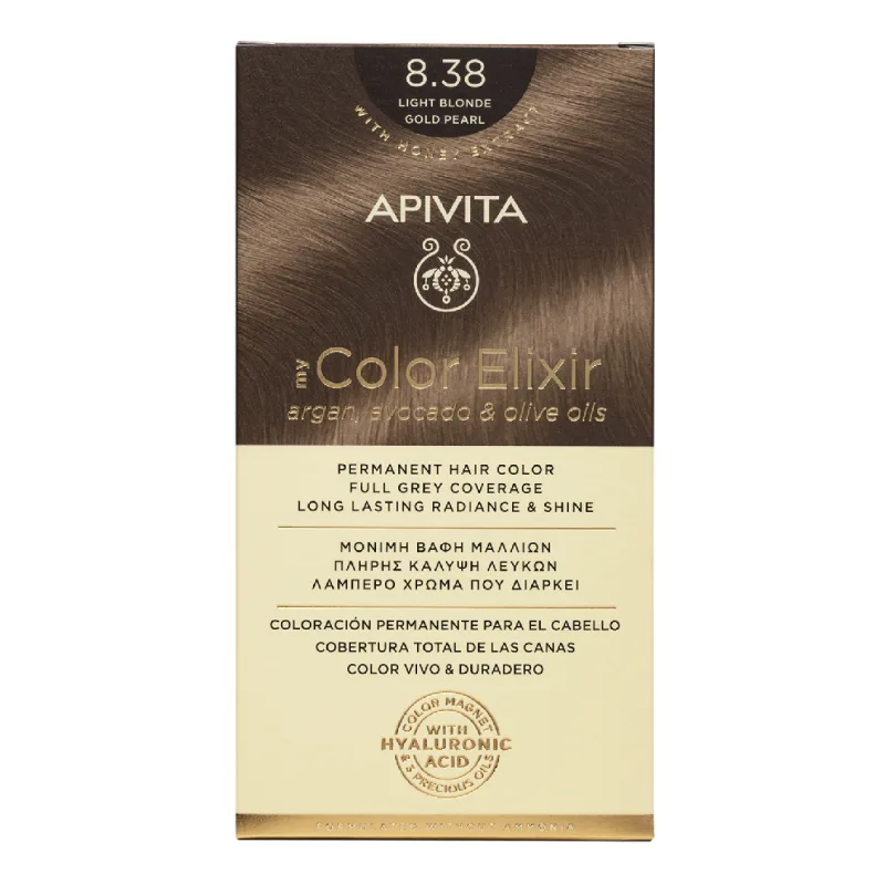 Vopsea de par My Color Elixir, Light Blonde Gold Pearl N8.38, 155 ml, Apivita — preț și oferte