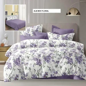 Lenjerie de pat ECONOMY alb mov floral 230x250 cm, Ralex | 1 buc