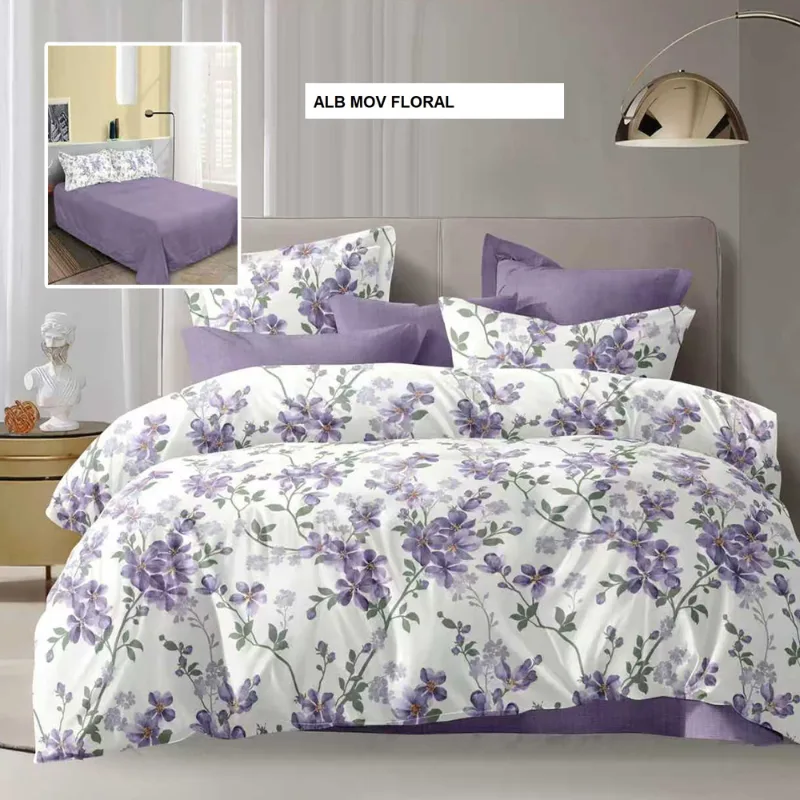 Lenjerie de pat ECONOMY alb mov floral 230x250 cm, Ralex | 1 buc RALEX INFINITY — preț și oferte