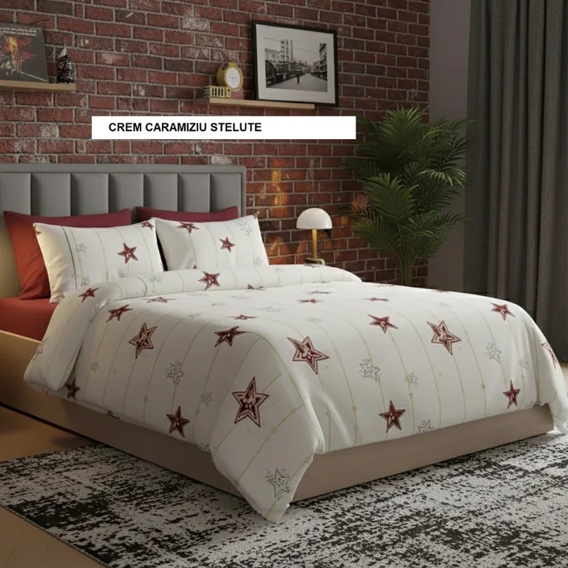 Lenjerie de pat policoton ELVO crem caramiziu stelute 230x250 cm, Ralex | 1 buc RALEX INFINITY — preț și oferte