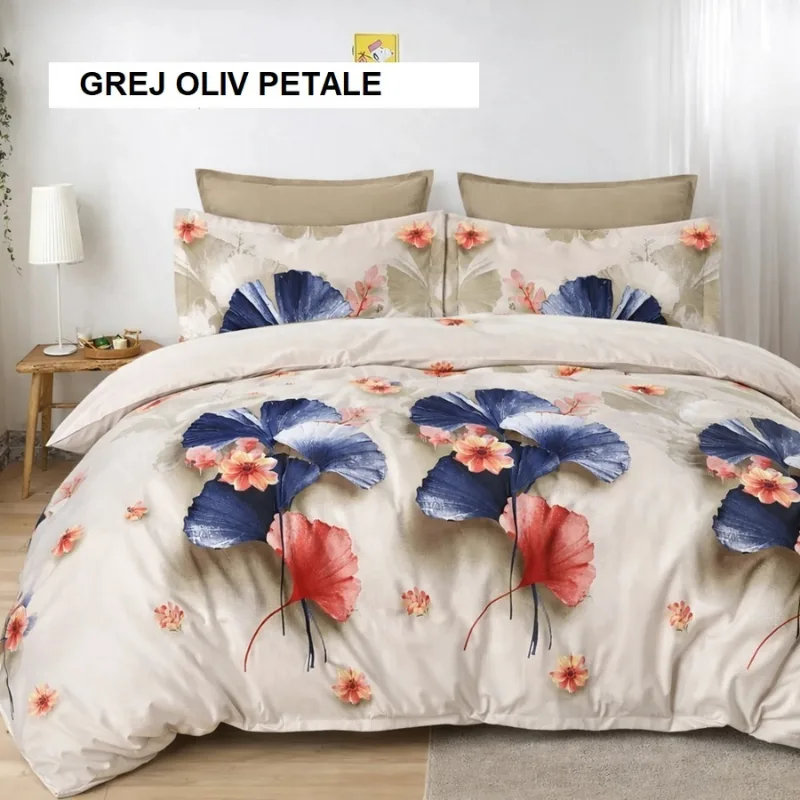 Lenjerie pat FINET (6 piese) grej oliv petale 230x250 cm, Ralex | 1 buc — preț și oferte