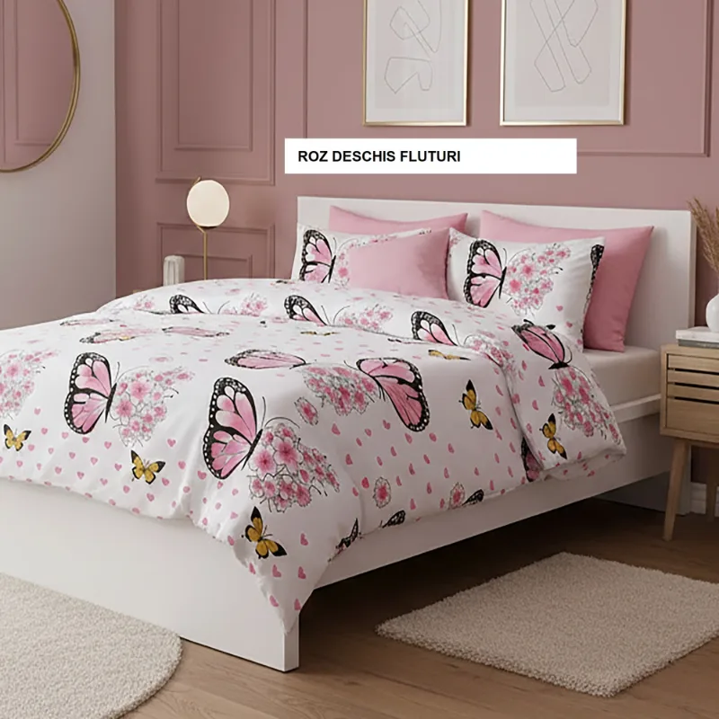 Lenjerie de pat policoton ELVO roz deschis fluturi 230x250 cm, Ralex | 1 buc RALEX INFINITY — preț și oferte