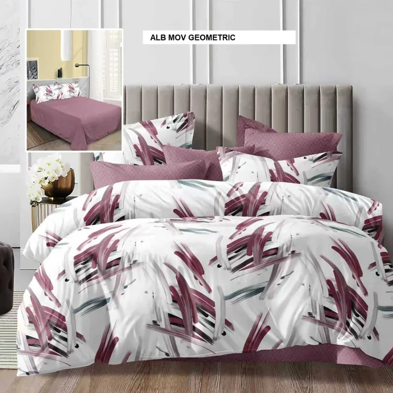 Lenjerie de pat ECONOMY alb mov geometric 230x250 cm, Ralex | 1 buc RALEX INFINITY — preț și oferte