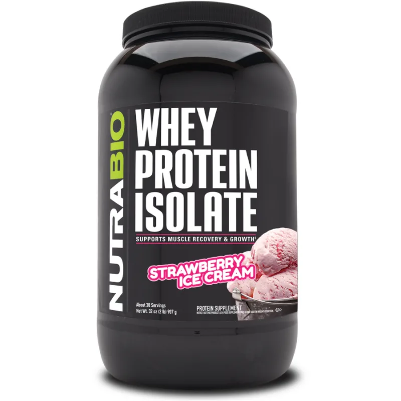Izolat Proteic din Zer cu Aroma de Inghetata cu Capsuni 907g NUTRABIO — preț și oferte