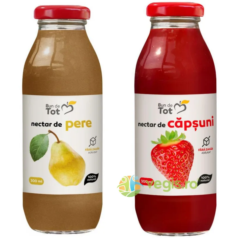 Pachet Nectar de Pere fara Zahar Adaugat 300ml + Nectar de Capsuni fara Zahar Adaugat 300ml BUN DE TOT — preț și oferte