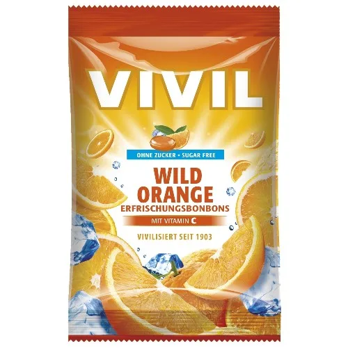 Bomboane cu portocale amara + Vitamina C, fara zahar, 60g, Vivil — preț și oferte