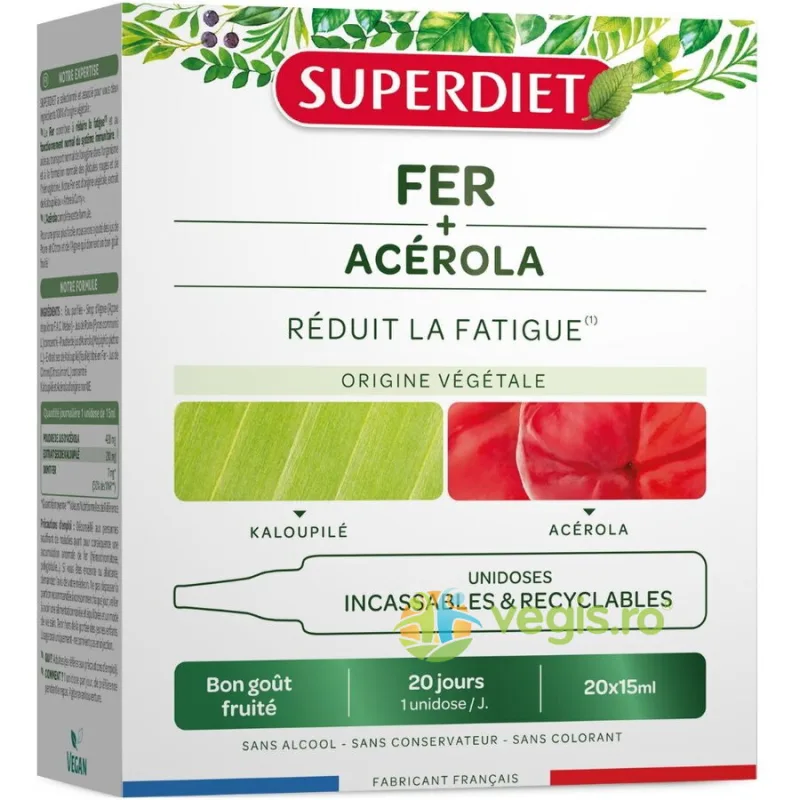 Fier Natural + Acerola Ecologic/Bio 20 fiole reciclabile x 15ml LABORATOIRES&nbsp;SUPERDIET — preț și oferte