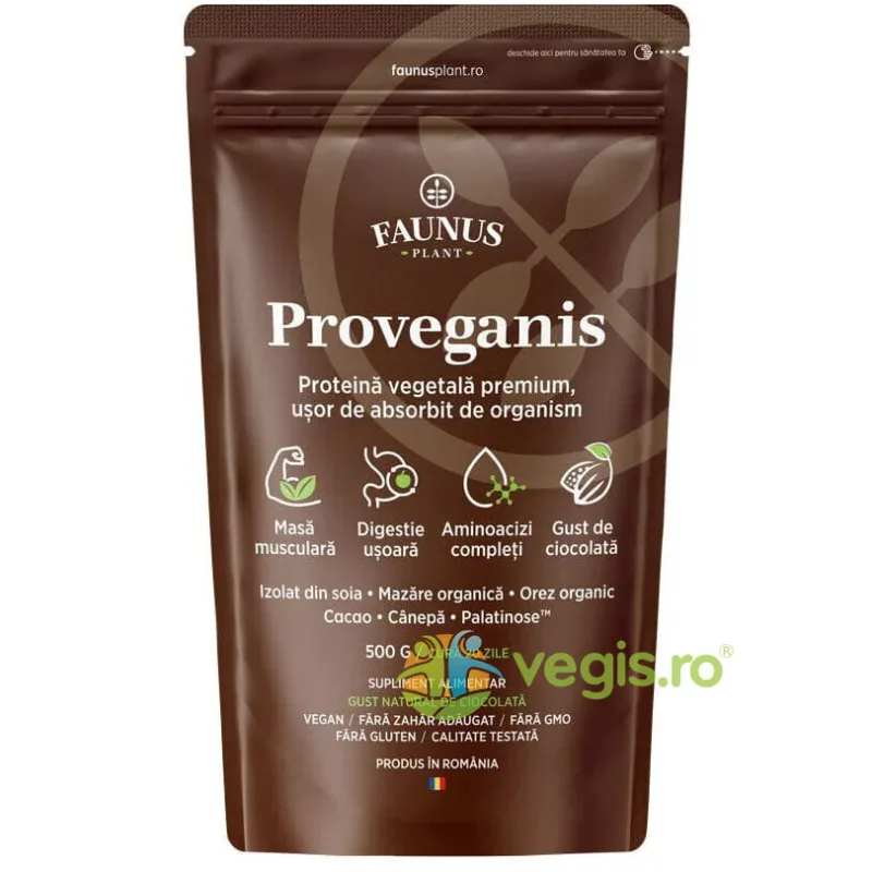 Proveganis Proteina Vegetala cu Aroma de Ciocolata Pudra 500g FAUNUS PLANT — preț și oferte