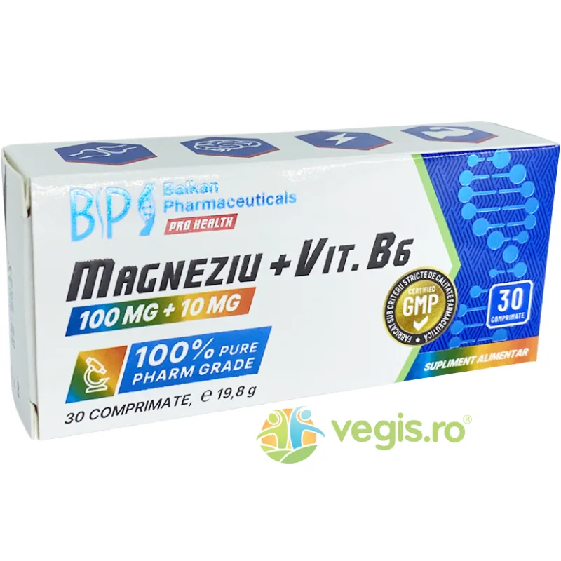Magnesium Chelat 100mg + Vitamina B6 10mg 30cpr Balkan Pharmaceuticals — preț și oferte