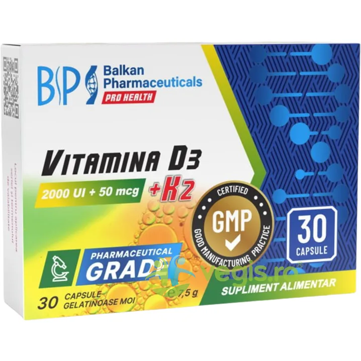 Vitamina D3 2000UI + K2 50mcg 30cps moi Balkan Pharmaceuticals — preț și oferte