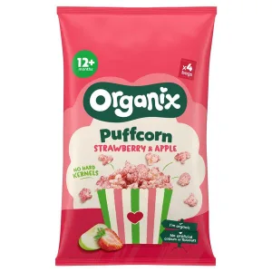 Puffcorn Snack Bio cu Capsuni si Mere, 12 luni+, Organix | 4 x 10 g
