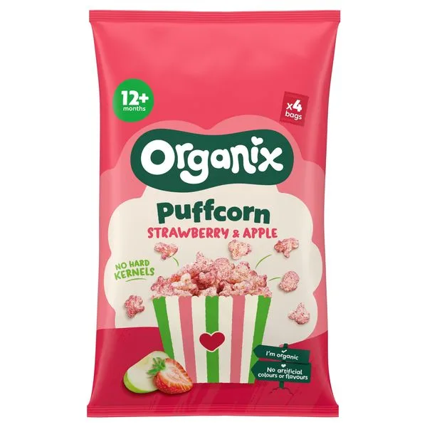 Puffcorn Snack Bio cu Capsuni si Mere, 12 luni+, Organix | 4 x 10 g ORGANIX BRANDS — preț și oferte