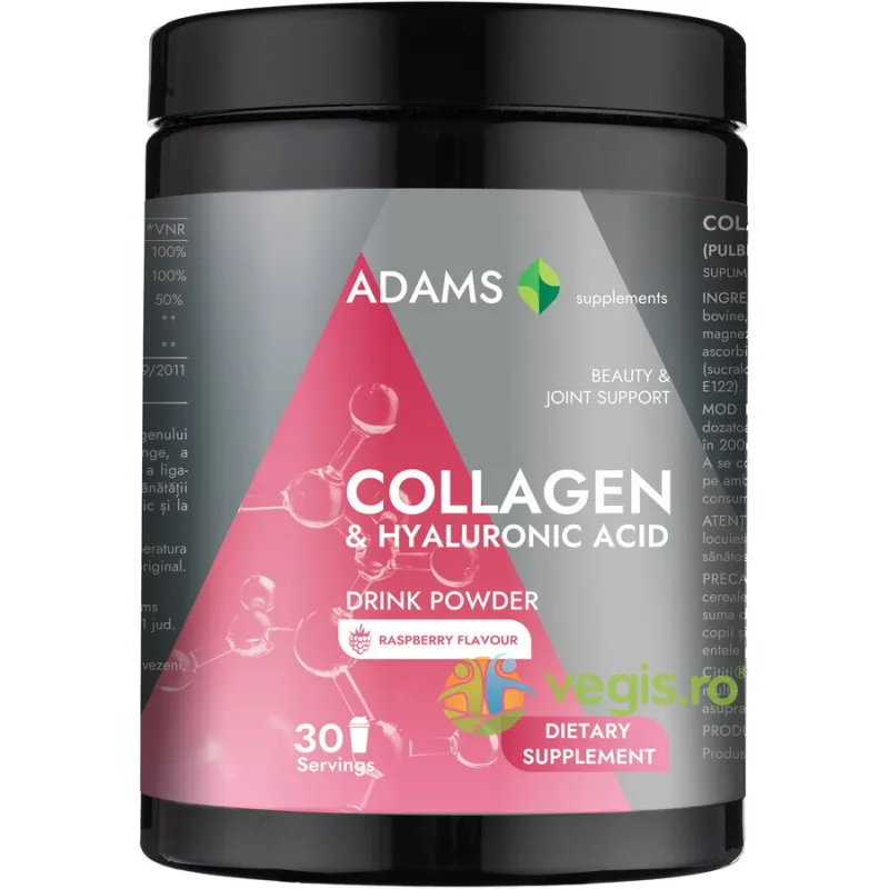 Collagen si Acid Hialuronic Pulbere Instant cu Aroma de Zmeura 600g ADAMS VISION — preț și oferte