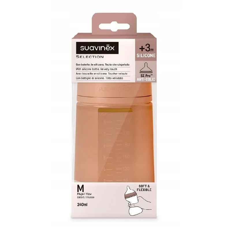 Biberon din silicon SX Pro Colour Essence, debit mediu, caramiziu, 240ml, Suavinex — preț și oferte
