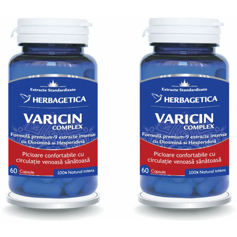 Pachet Varicin Complex 60cps + 60cps (50% reducere la al doilea produs) HERBAGETICA — preț și oferte