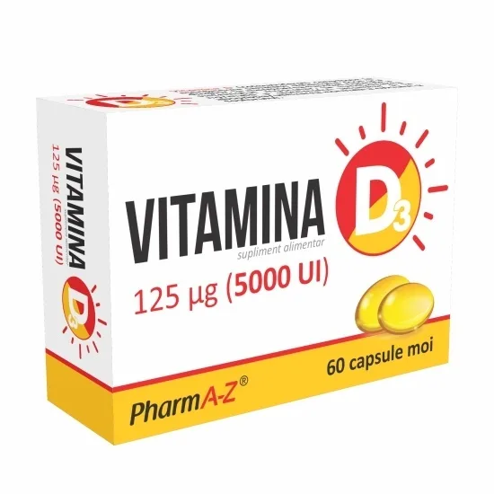 Vitamina D3 5000UI, 60 capsule moi, PharmA-Z — preț și oferte