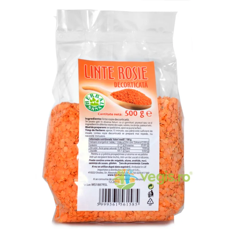 Linte Rosie Decorticata 500g Herbavit — preț și oferte