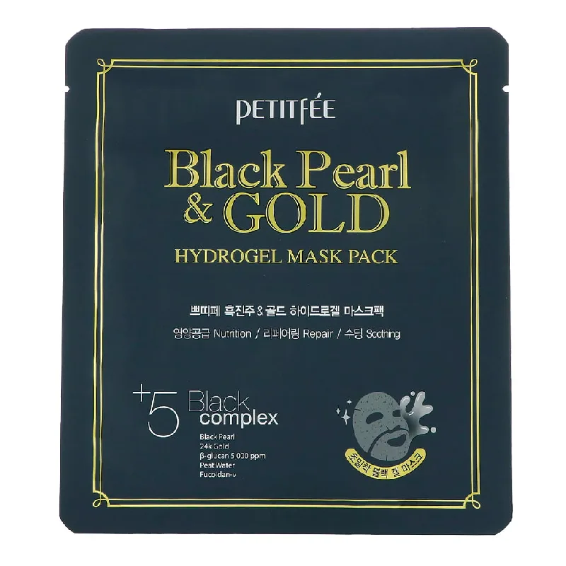 Masca de fata din hidrogel cu pulbere de perle negre si aur, 32 g, Petitfee — preț și oferte