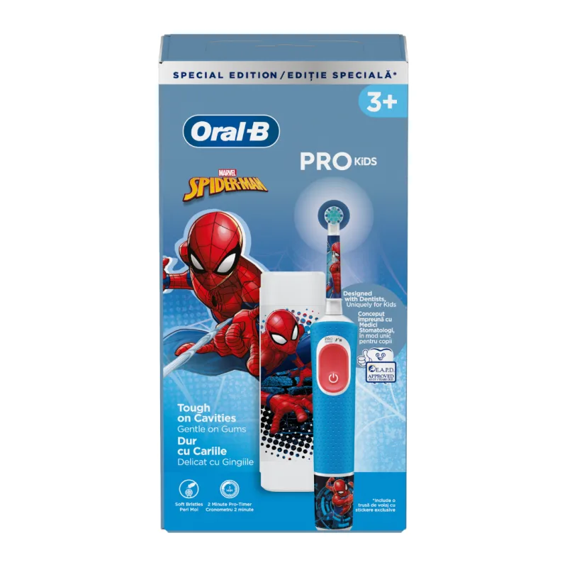 Periuta de dinti electrica + trusa de calatorie Vitality Pro Kids Spider-Man, Oral-B ORAL B — preț și oferte