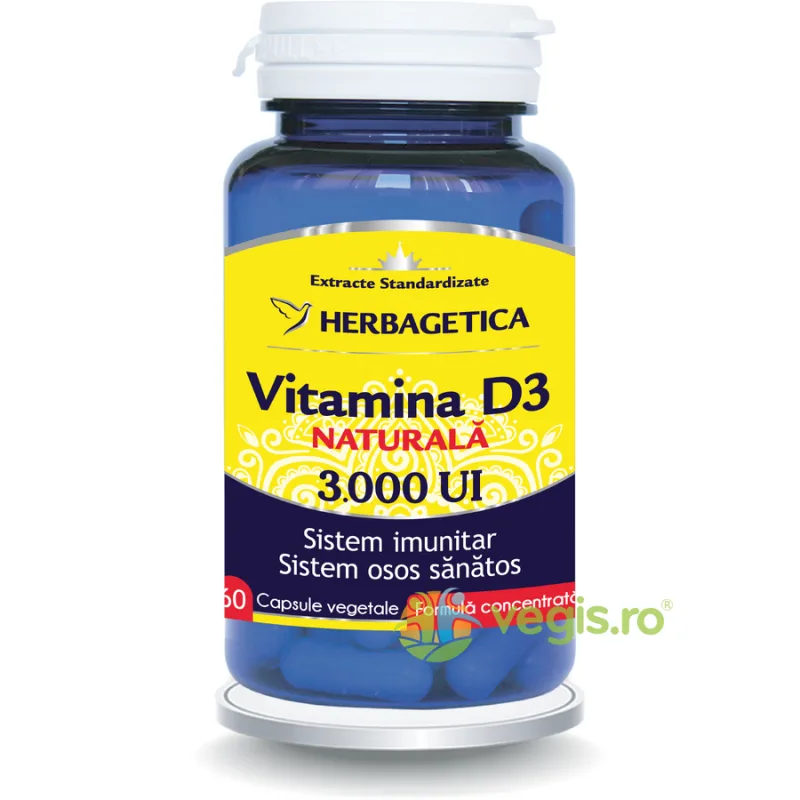Vitamina D3 Naturala 3000 U.I 60cps HERBAGETICA — preț și oferte
