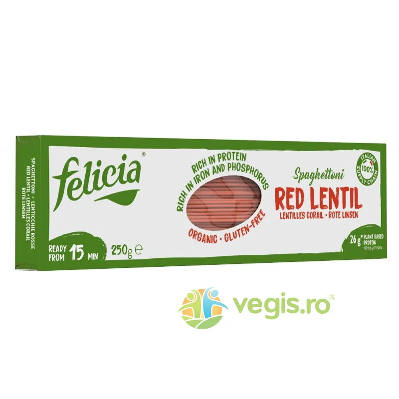 Spaghete din Linte Rosie fara Gluten Ecologice/Bio 250g FELICIA — preț și oferte