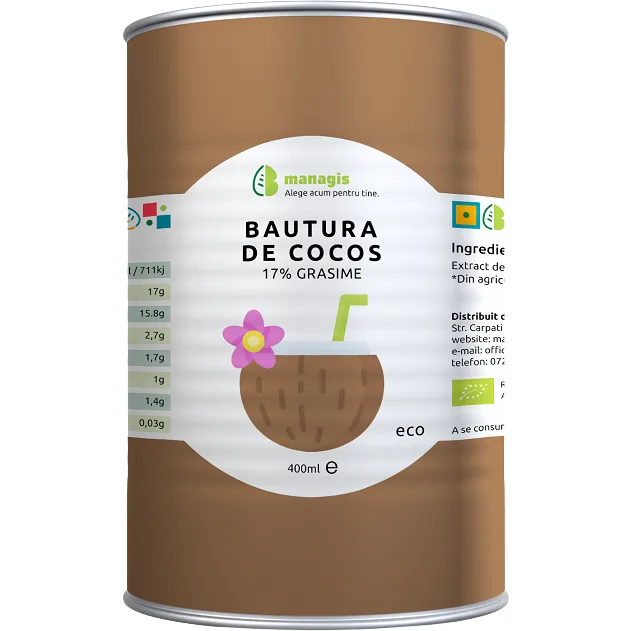 Bautura de Cocos 17% Grasime Ecologica/Bio 400ml MANAGIS — preț și oferte