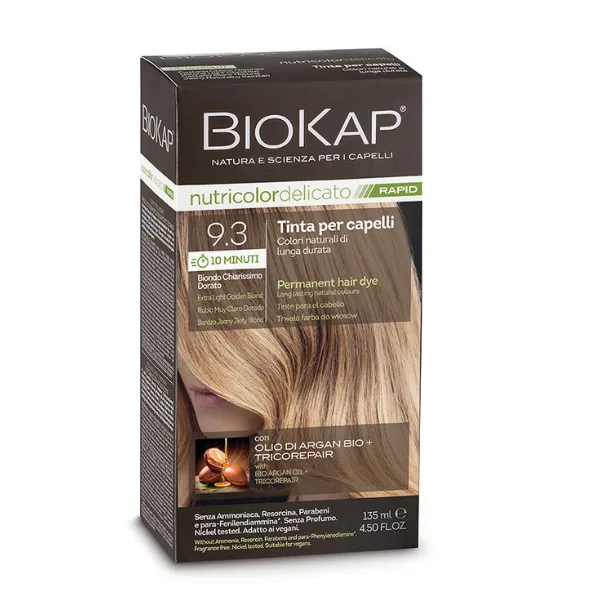 Vopsea pentru par 9.3 Extra Light Golden Blond Nutricolor NDR00930 Delicato Rapid, Biokap | 135 ml — preț și oferte