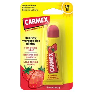 Balsam reparator pentru buze uscate si crapate cu aroma de capsuni SPF15, Carmex | 10 g