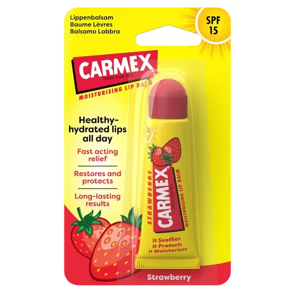 Balsam reparator pentru buze uscate si crapate cu aroma de capsuni SPF15, Carmex | 10 g CARMA LABORATORIES — preț și oferte