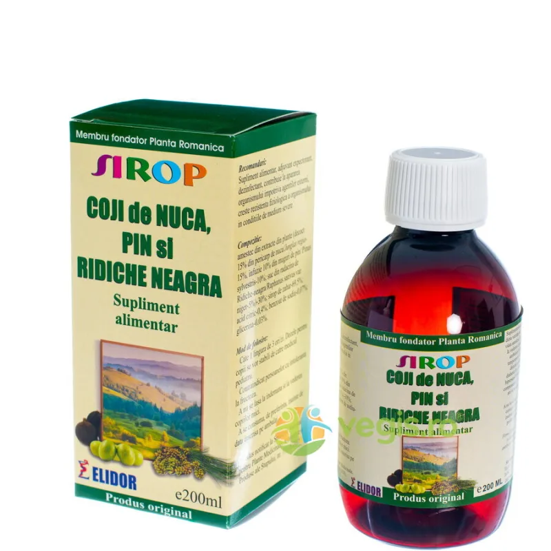 Sirop de Coji de Nuca, Pin si Ridiche Neagra 200ml ELIDOR — preț și oferte