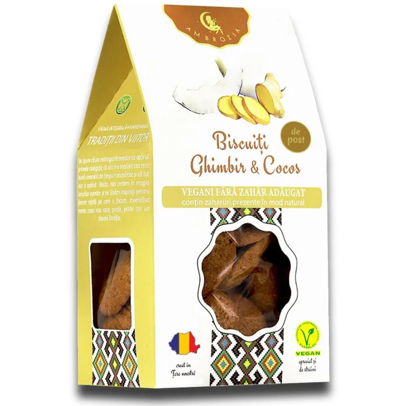 Biscuiti cu Ghimbir si Cocos fara Zahar Adaugat 130g AMBROZIA — preț și oferte