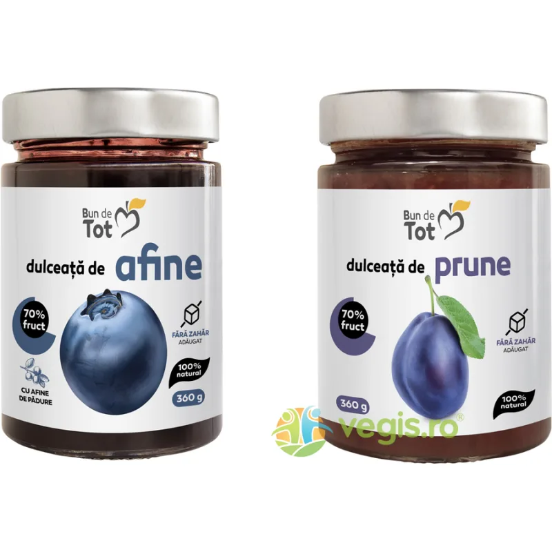 Pachet Dulceata de Afine fara Zahar 360g + Dulceata de Prune fara Zahar 360g BUN DE TOT — preț și oferte