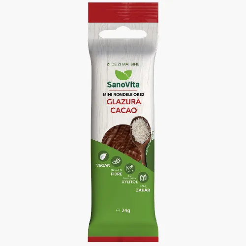 Mini Rondele Orez Cacao Fara Zahar, 24g, Sano Vita — preț și oferte
