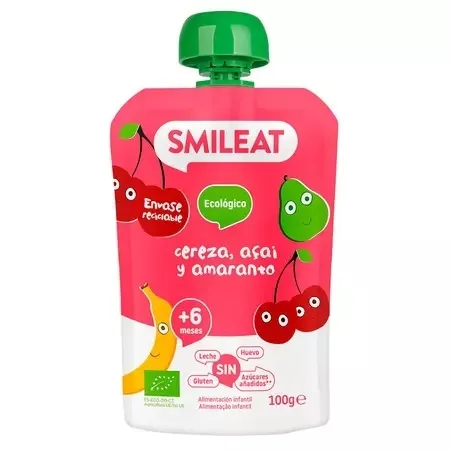 Piure Bio din cirese, acai si amaranth +6 luni, 100 g – Smileat — preț și oferte