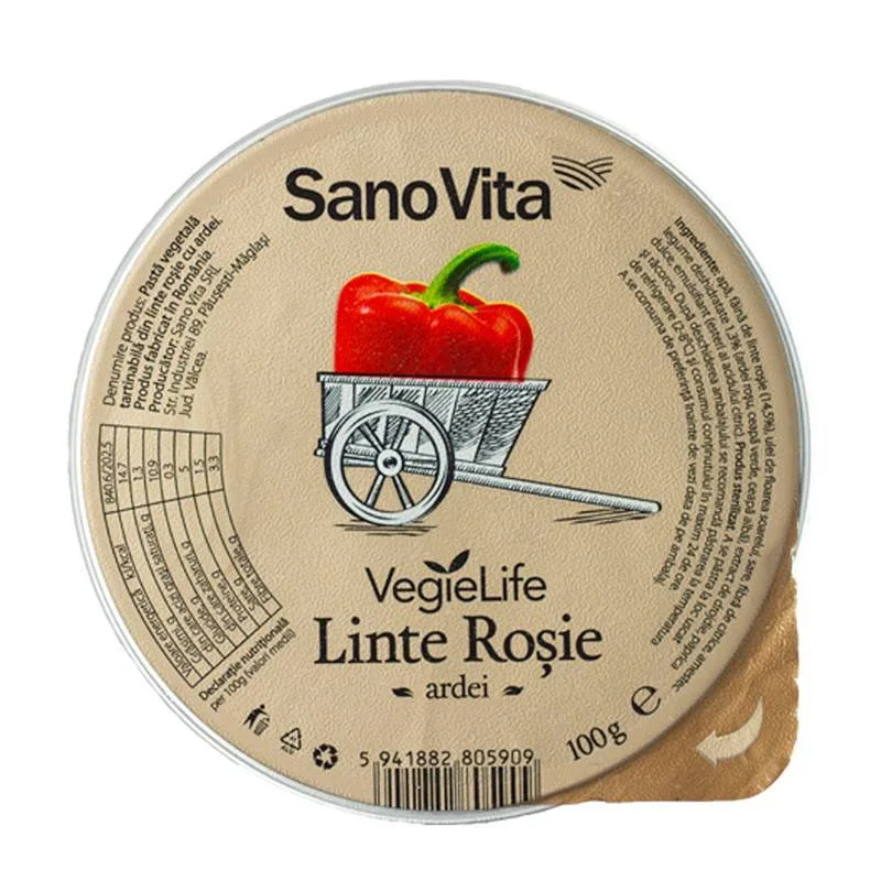 Pate vegetal din Linte rosie cu ardei si ceapa, 100g - Sanovita — preț și oferte