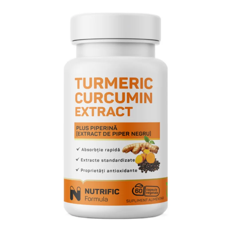 Turmeric Curcumin Extract plus Piperina 500mg, 60 capsule vegetale, Nutrific — preț și oferte