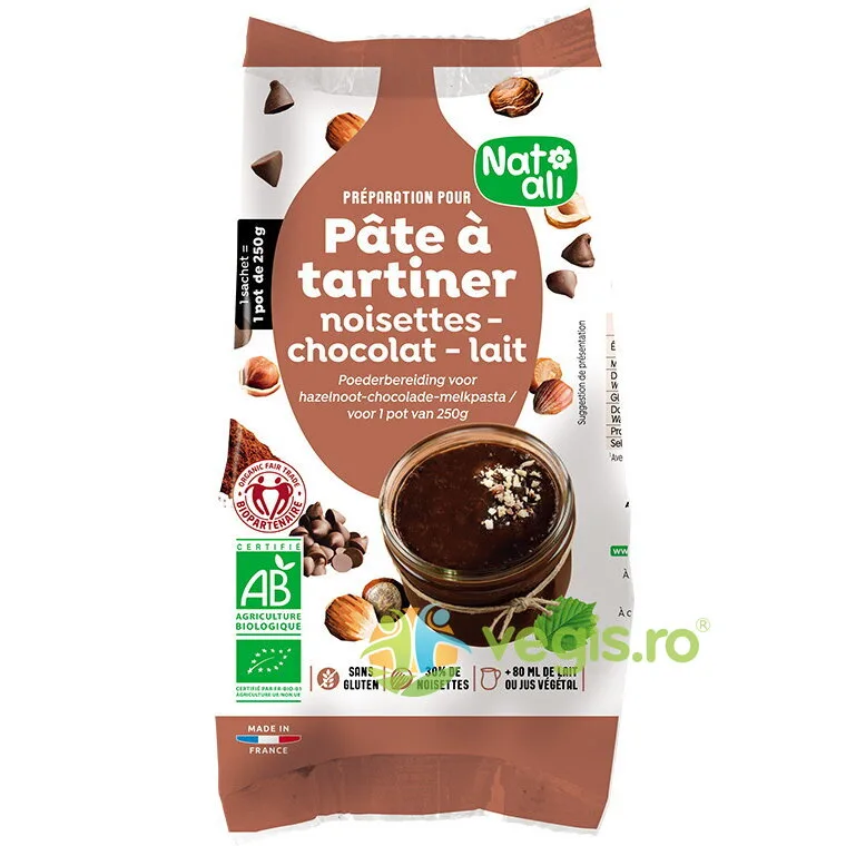 Mix pentru Crema Tartinabila Alune si Ciocolata cu Lapte Ecologica/Bio 170g NAT-ALI — preț și oferte