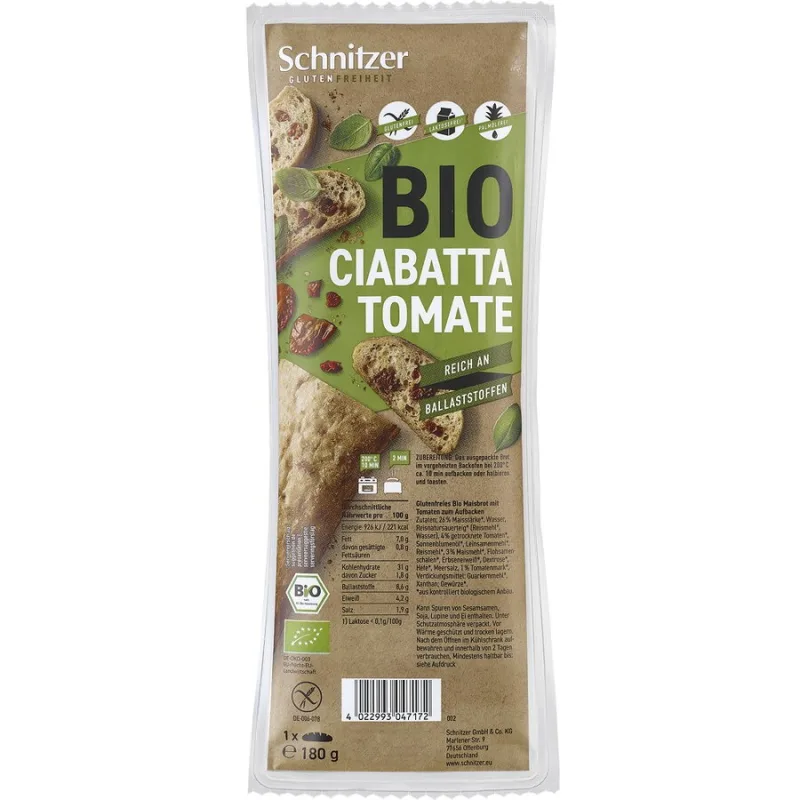 Ciabatta cu Tomate fara Gluten Ecologica/Bio 180g SCHNITZER — preț și oferte