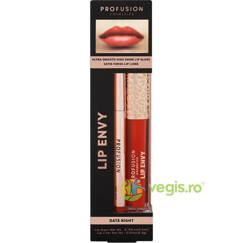 Set Lip Envy Date Night: Luciu de Buze Ultra Neted si Lucios 3.5ml + Creion de Buze cu Finish Satinat 0.3g PROFUSION COSMETICS — preț și oferte
